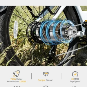 luckeep x2 [torque sensor] electric bike for adults 1200w peak,28mph 80miles,20ah, 26'' *3.0'' step thru ebikes hydraulic brake